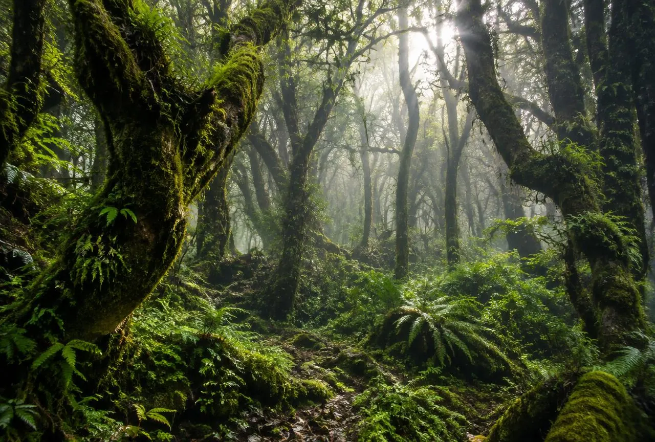 Dense shola forest canopy in the Western Ghats